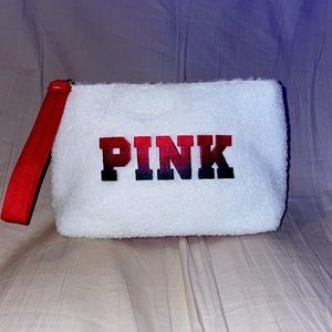 PINK makeup bag, small, white, new and never used